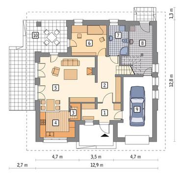 RZUT PARTERU POW. 75,5 m²